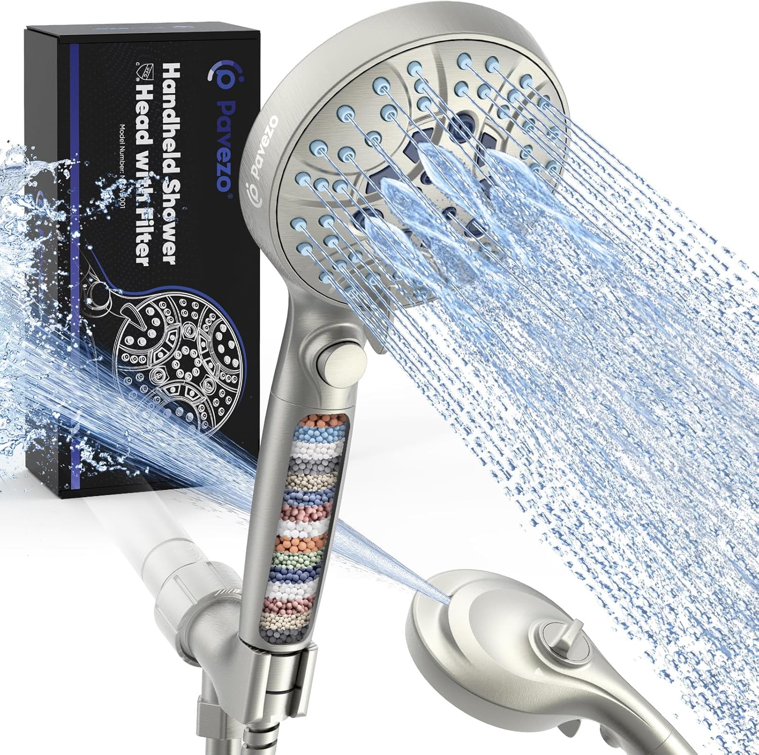 Pavezo High Pressure Handheld Shower Head with 10 Modes