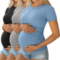 Women's Maternity Shirts 3 Pack - Soft Ribbed Side Ruching
