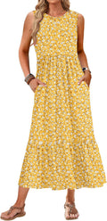 Womens Sleeveless Maxi Dress 2025 - Flowy Tiered Sundress with Pockets