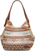 Worldlyda Women Canvas Hobo Purse Multi Pocket Tote - Embroidered