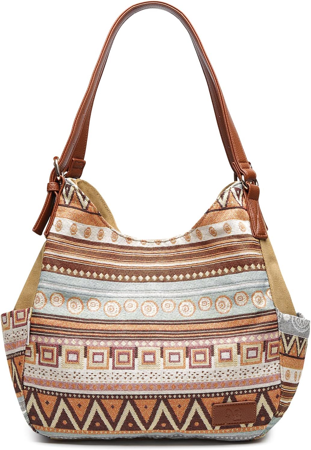 Worldlyda Women Canvas Hobo Purse Multi Pocket Tote Bag