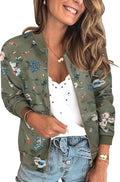 Women Floral Zip Up Bomber Jacket Lightweight Camo - Casual Outwear