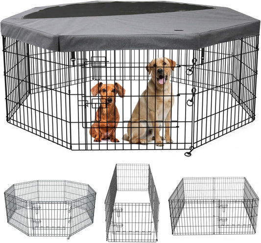 PETIME Foldable Metal Dog Exercise Pen for Indoor and Outdoor Use