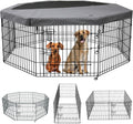 PETIME Foldable Metal Dog Exercise Pen 8-Panel 24in H - Portable