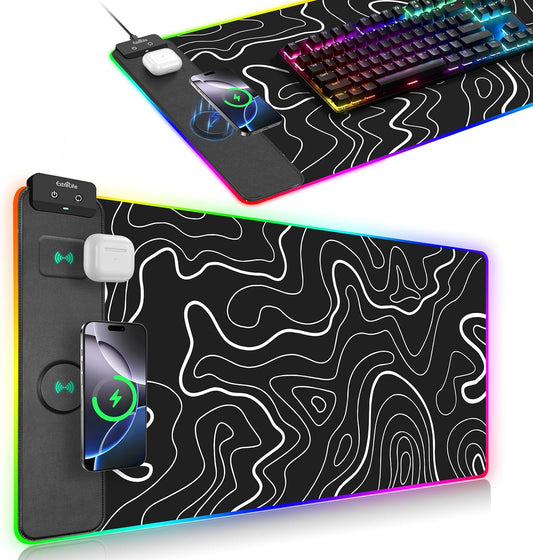 Wireless Charging Mouse Pad with RGB Lighting and Extra Large Size
