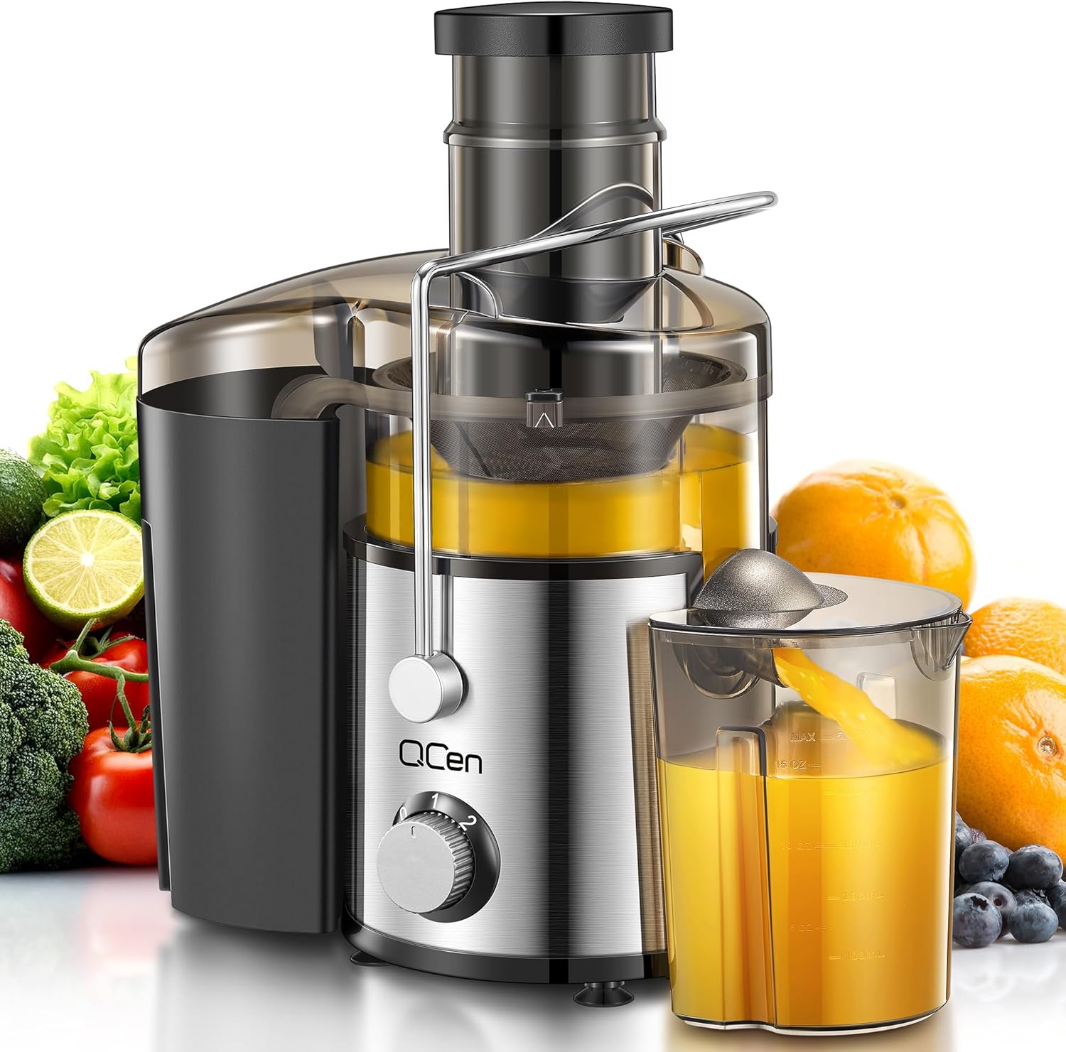QCen Juicer Machine with 800W Motor and Wide Mouth Chute
