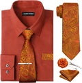 Solid Colors Mens Dress Shirt and Tie Set - Formal 6PCS