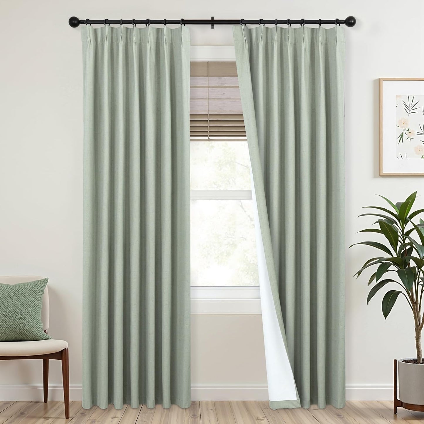 Mrs.Naturall Sage Green Blackout Curtains for Modern Homes