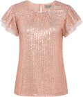 Women's Sparkly Sequin Short Sleeve Top - Glitter Ruffle Party Top