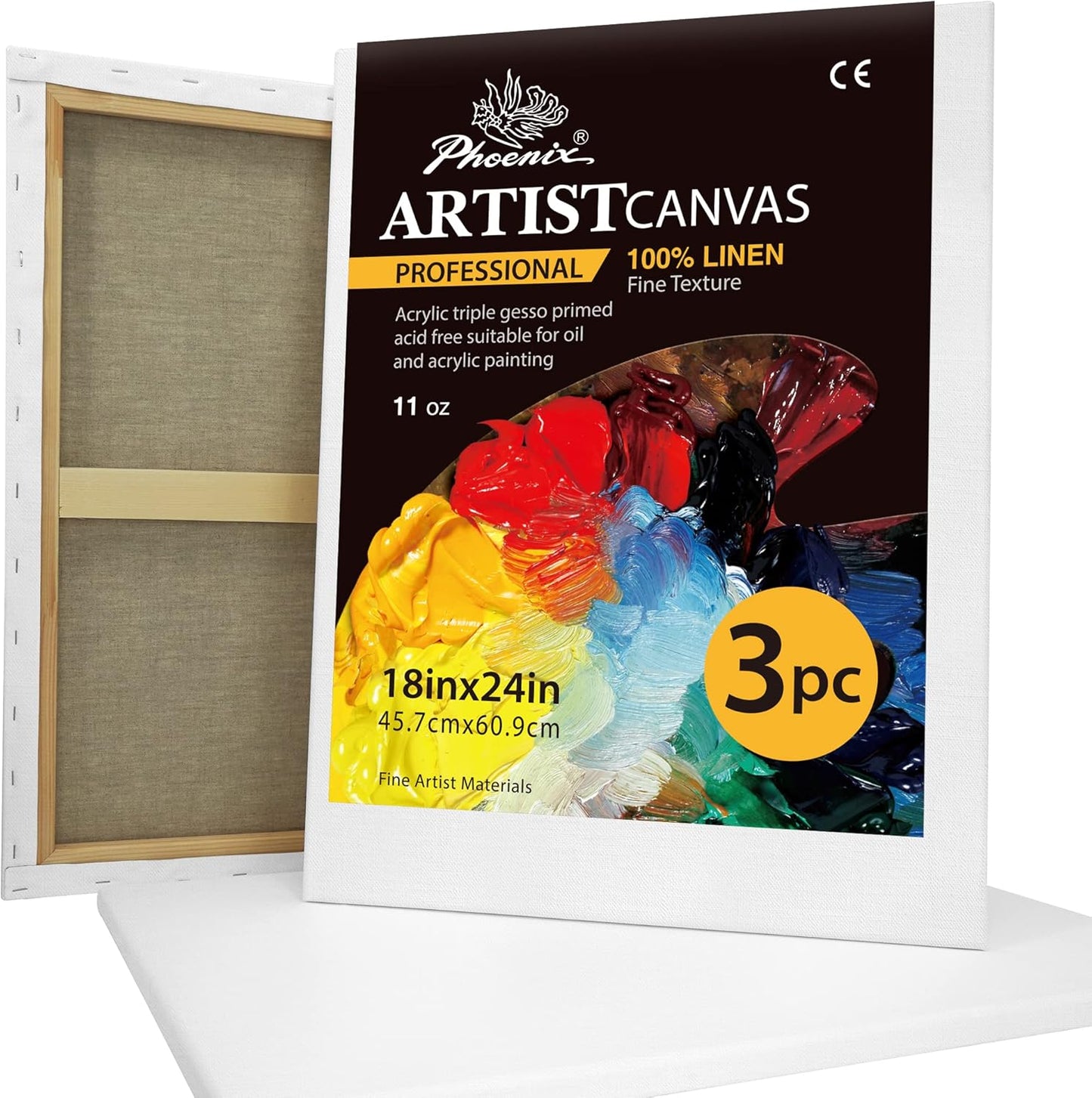 PHOENIX Large Belgian Linen Canvas for Oil Painting - 18x24 in