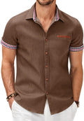 Men's Cotton Short Sleeve Denim Button-Down Shirt - Plaid Collar