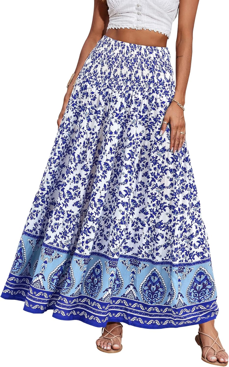 CFLONGE Summer Maxi Skirts for Women - Trendy Floral A Line