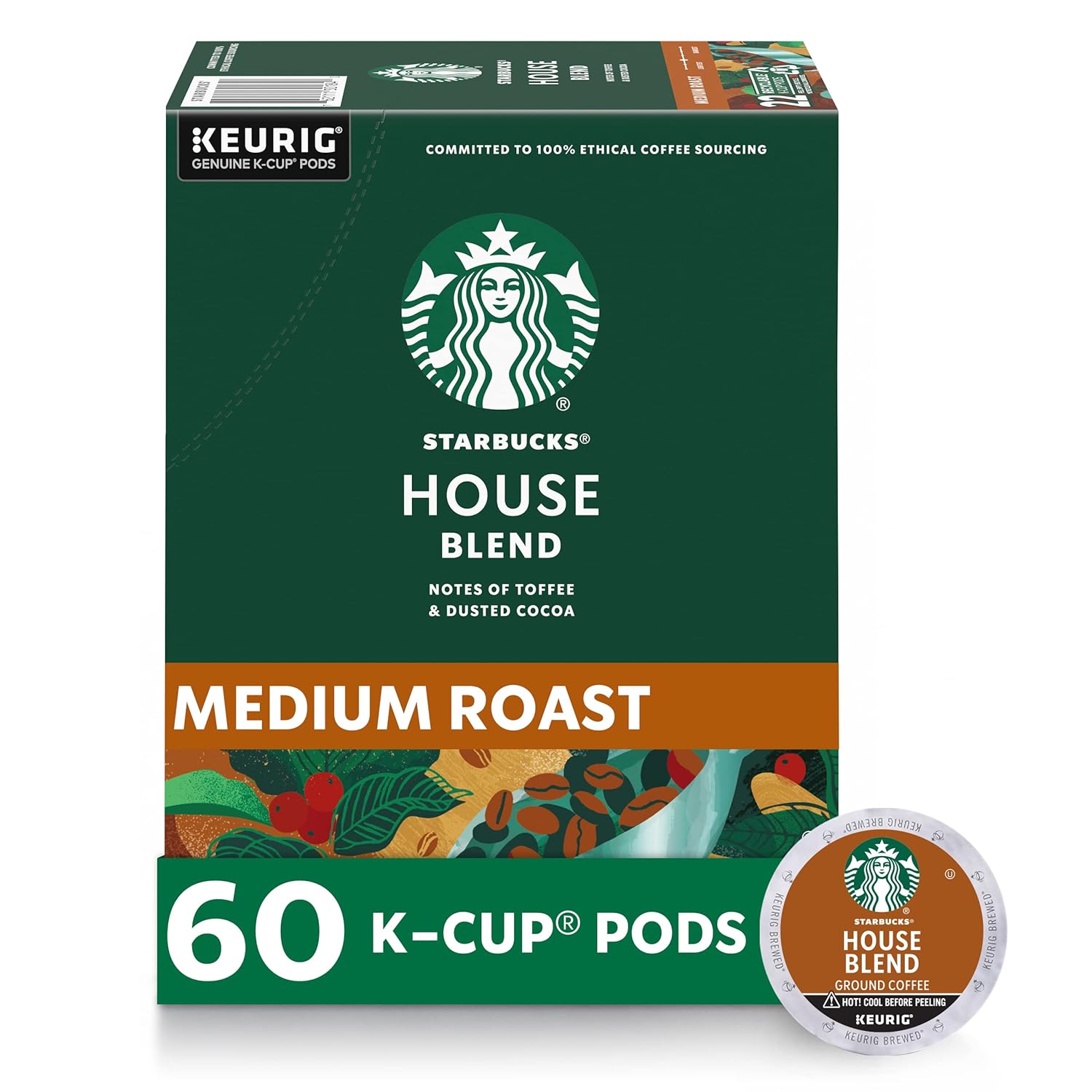Starbucks K-Cup Coffee Pods, Medium Roast House Blend, 60 Pods