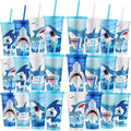 Qilery 24 Pcs Shark Cups with Lid Straw 24 oz Tumblers - Reusable