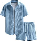 GORGLITTER Men's Waffle Knit Button Down Shirt and Shorts Set Workout