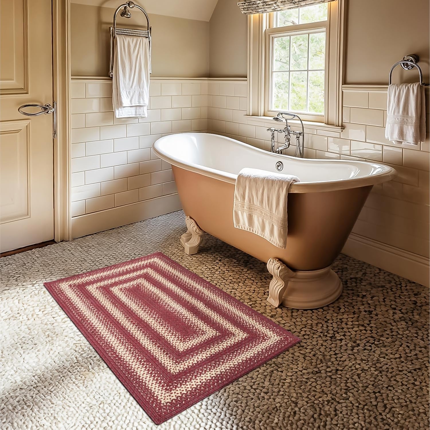 Burgundy Braided Jute Rug for Country Style Kitchen Decor