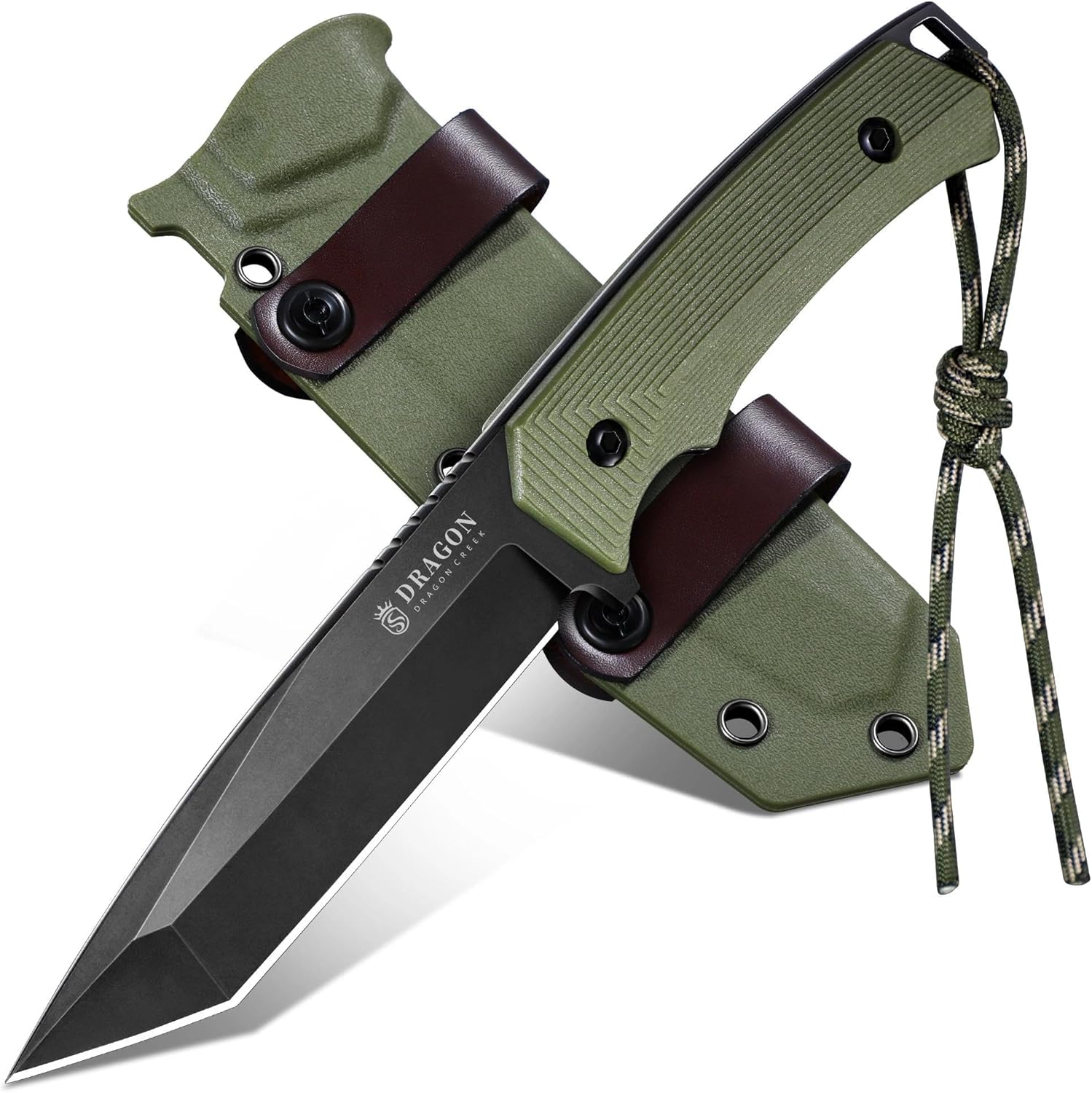 Dragon Creek Fixed Blade Knife with Full Tang Handle in Green