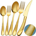 Runfly Hammered Gold 20-Piece Flatware Set for 4 - Modern Tableware