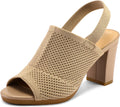 Women's Knit Chunky Block High Heels Slingback Sandals (Style LD76)