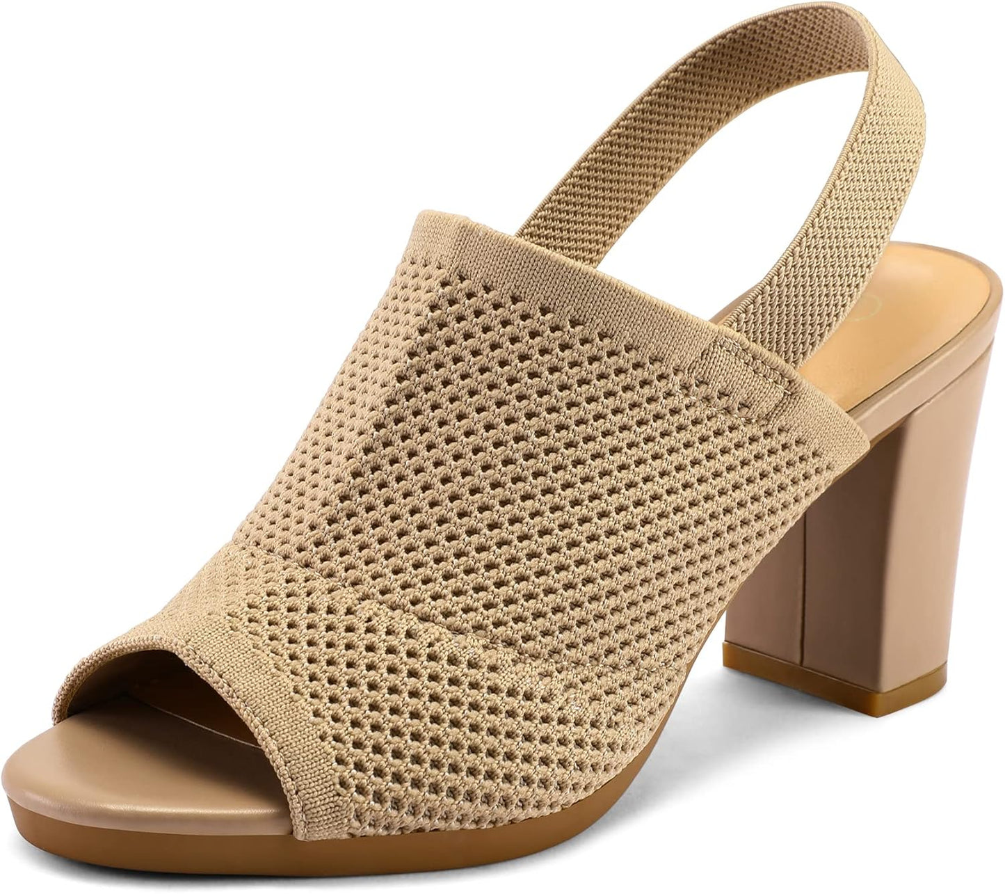 mysoft Women's Knit Chunky Block High Heels Slingback Sandals