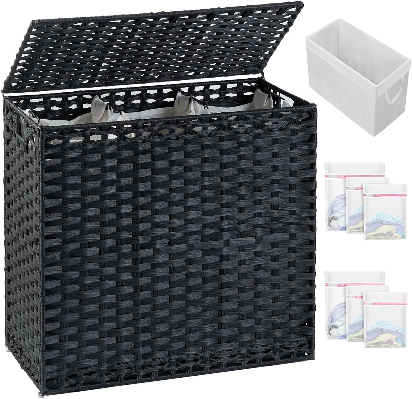 Laundry Hamper with Lid and Removable Bags for Easy Sorting