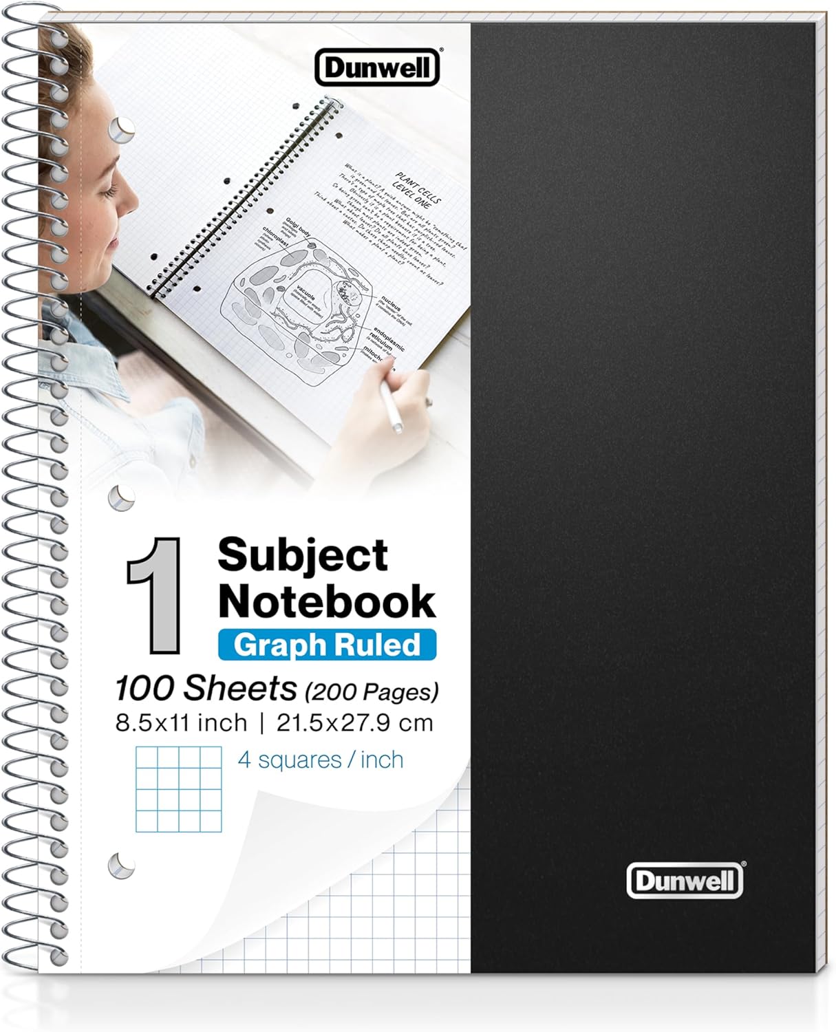 Dunwell Graph Notebook 8.5x11 - 200 Pages, 4x4 Grid, Durable Plastic Cover
