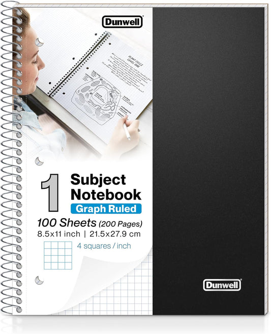 Dunwell Graph Notebook 8.5x11 - 200 Pages, 4x4 Grid, Durable Plastic Cover