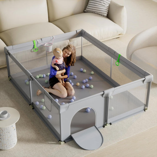 SIHISMO Large Baby Playpen: Sturdy Safety & Soft Mesh for Babies