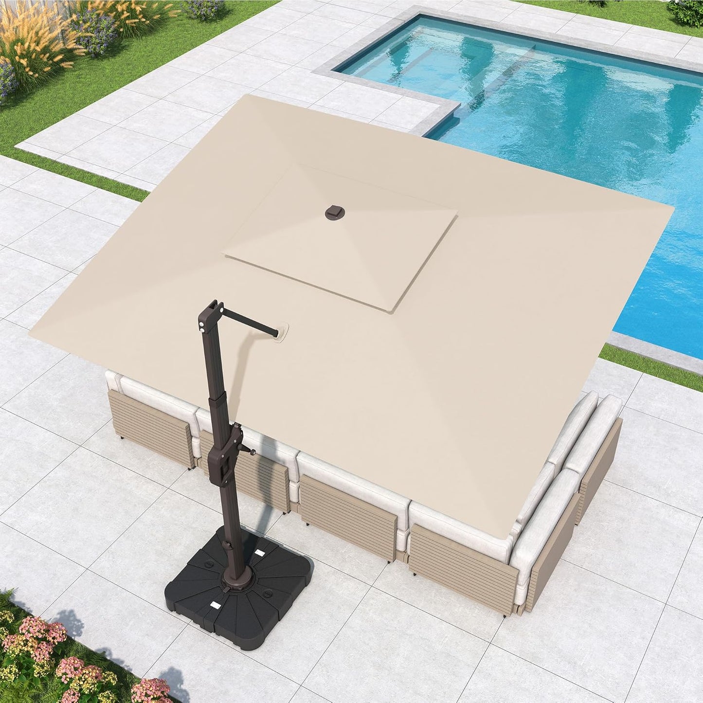 10x13 FT Cantilever Patio Umbrella with Base for Outdoor Use