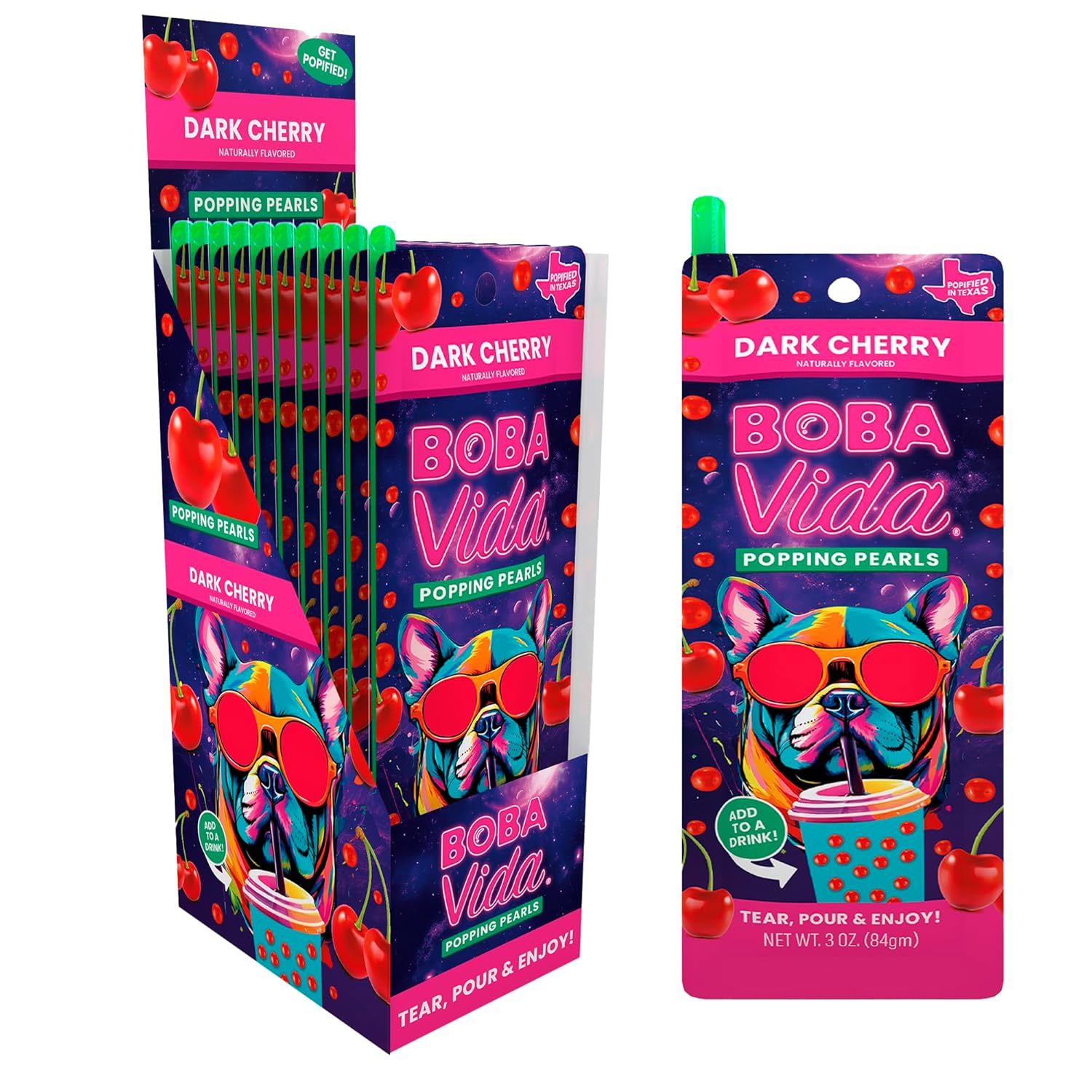 BobaVida Dark Cherry Popping Boba Pearls for Drinks & Desserts