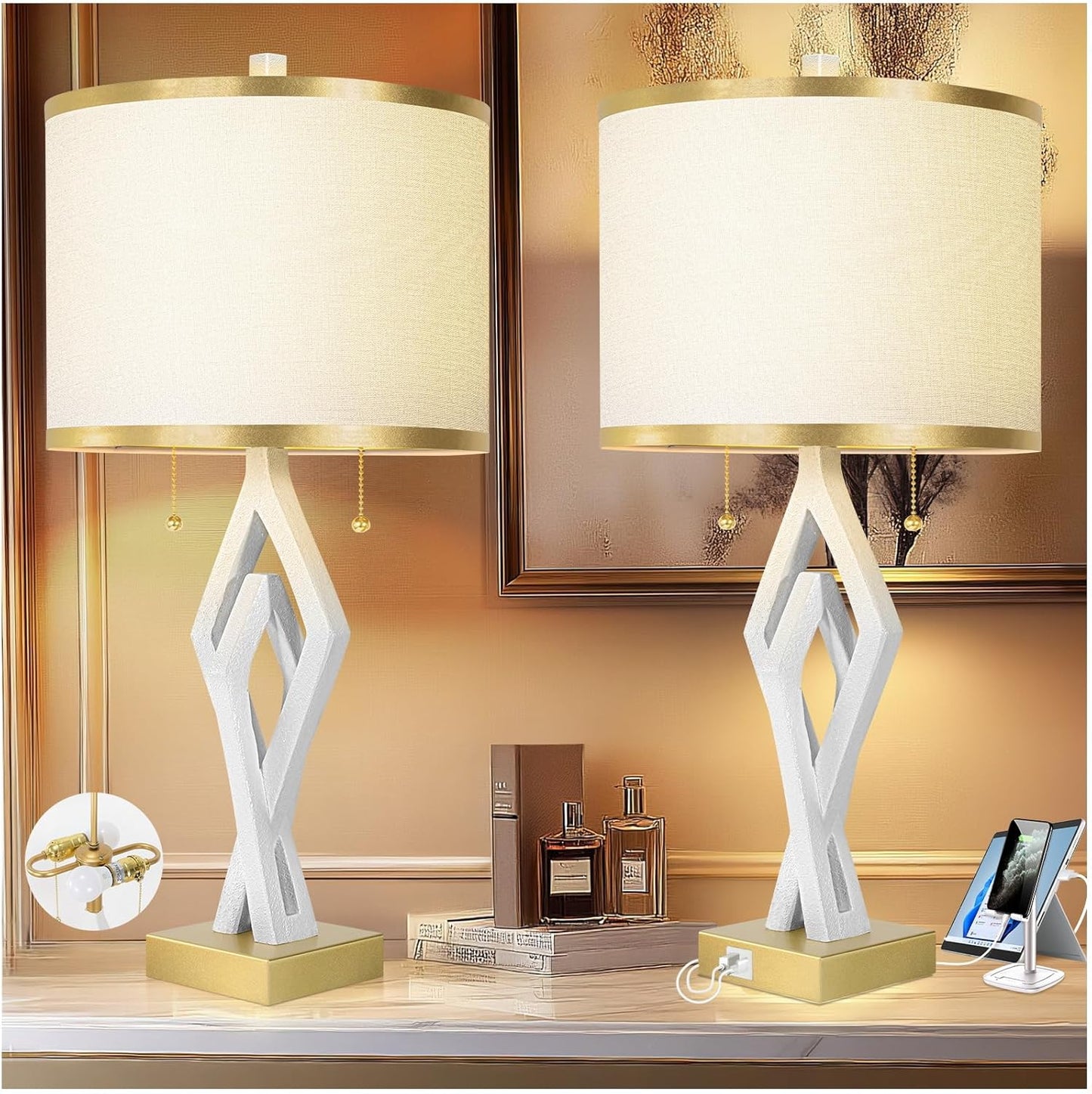 Sculptural Table Lamp Set of 2 for Bedroom and Living Room