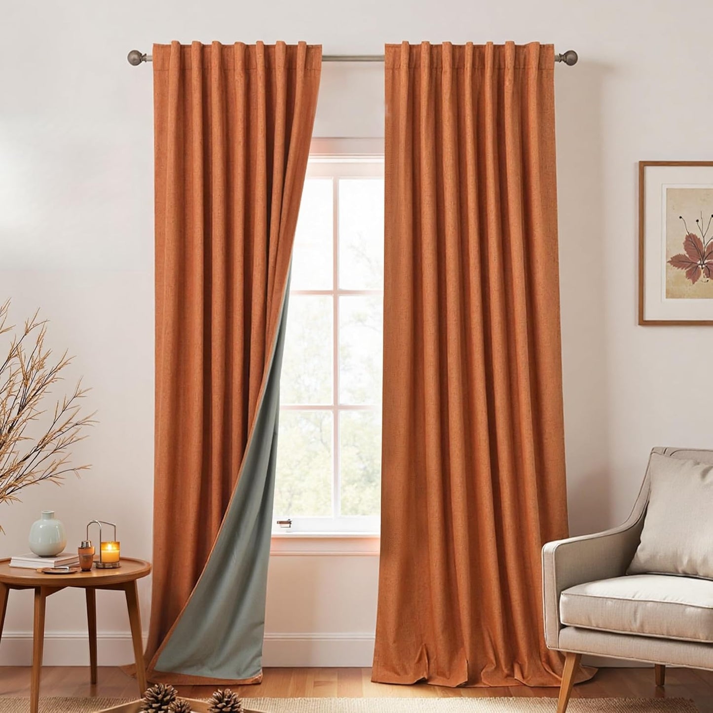 KOUFALL Bohemian Curtains for Dining Room in Burnt Orange