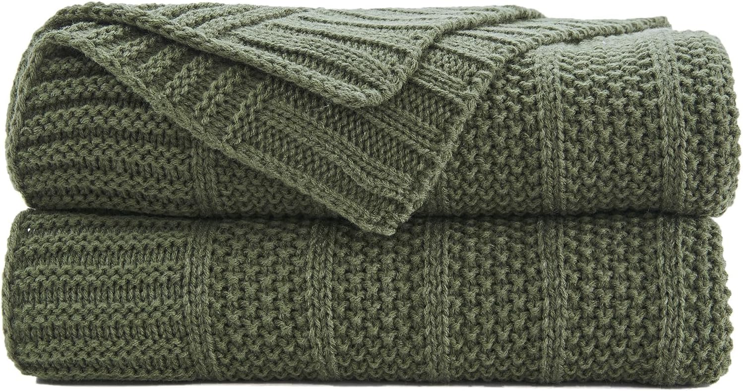 Douceur Olive Green Throw Blanket - Soft Cozy Lightweight Knit