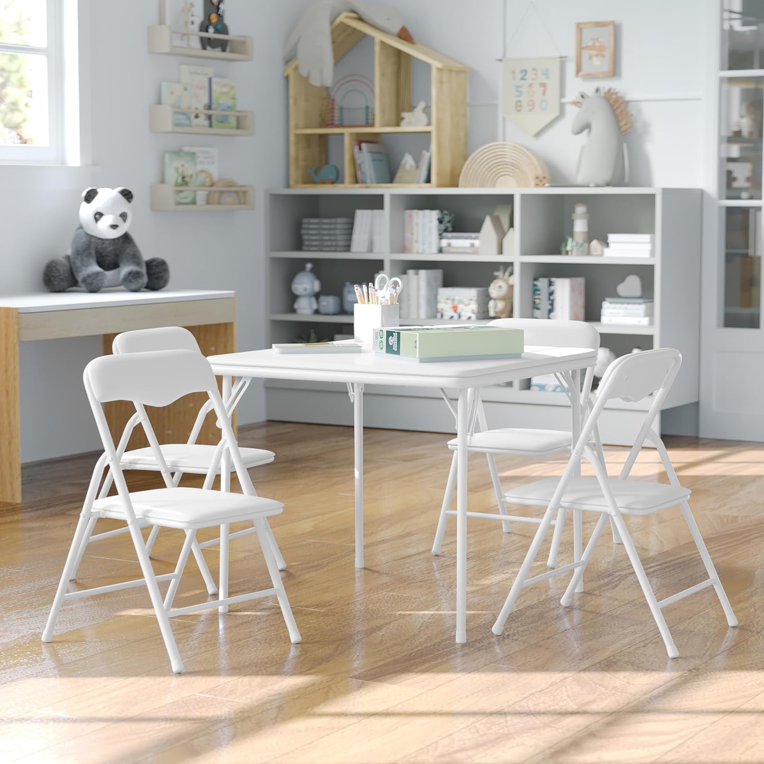Mindy Kids 5-Piece Folding Square Table and Chairs Set for Fun