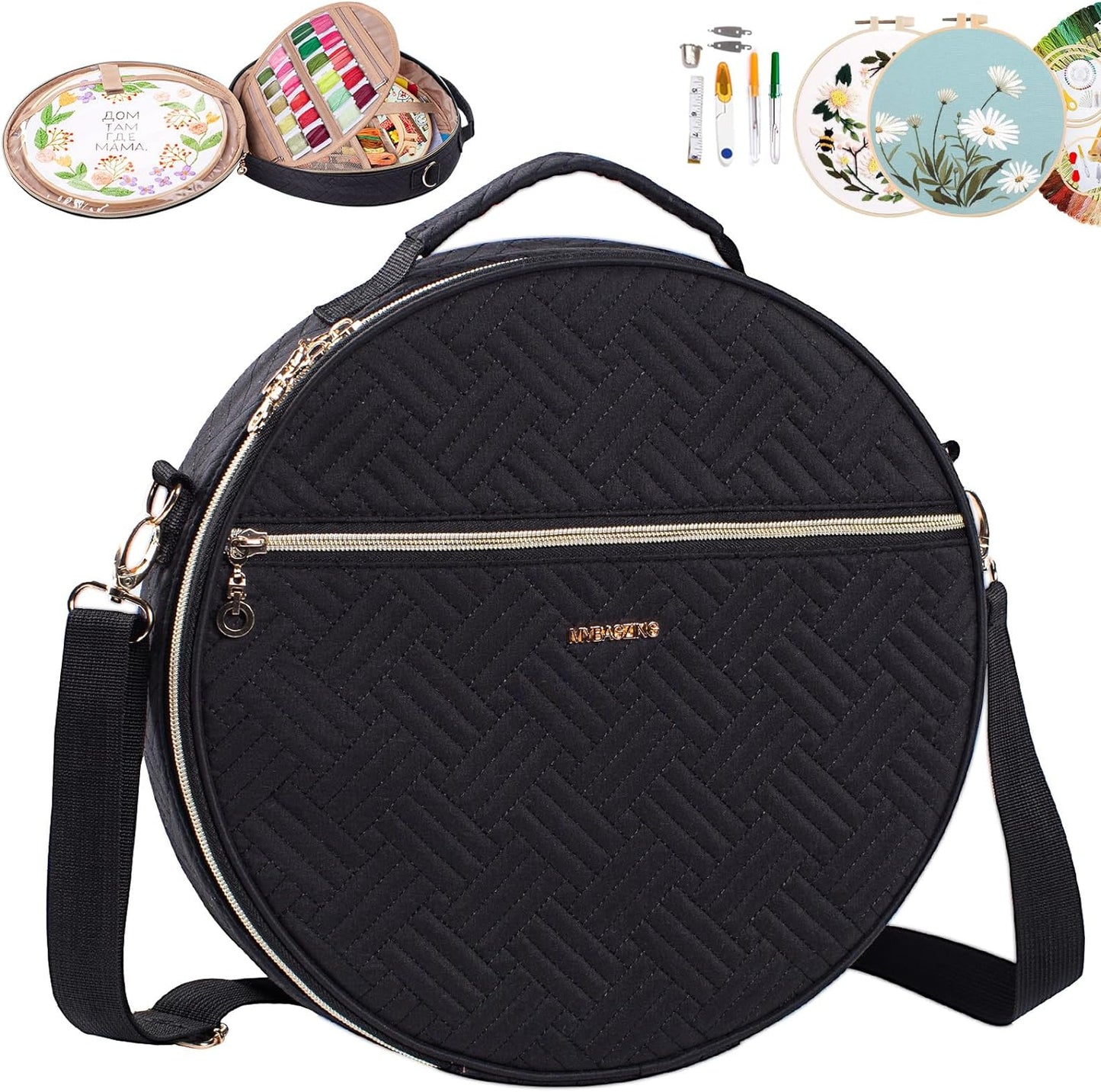 Round Embroidery Bag for Cross Stitch Supplies Organizer