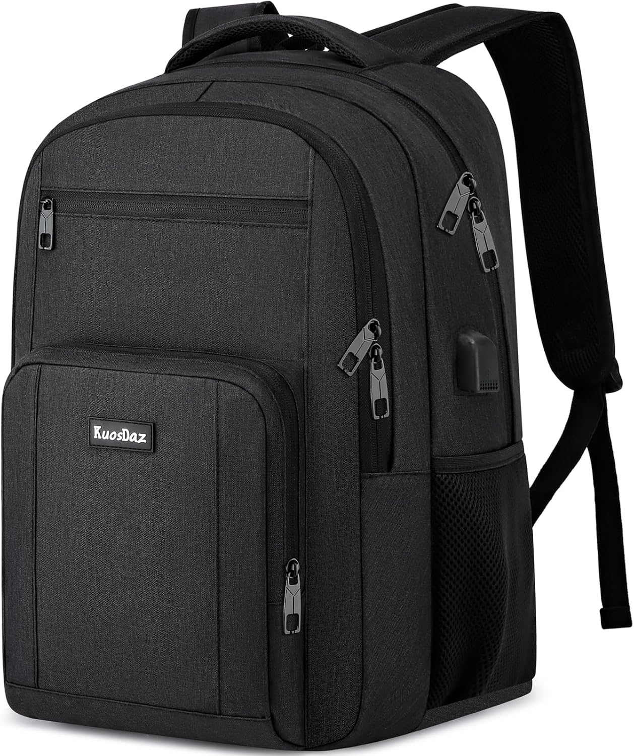 Large Black Backpack for Men and Women with USB Charger Port