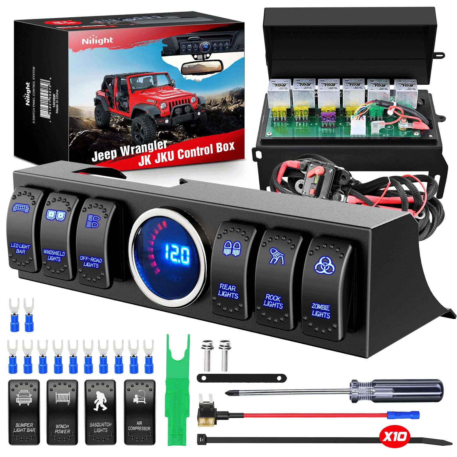 Nilight 6 Gang Rocker Switch Panel for Jeep Wrangler JK JKU