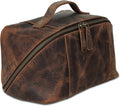 Leather Mens Toiletry Travel Bag - Compact Handmade Dopp Kit
