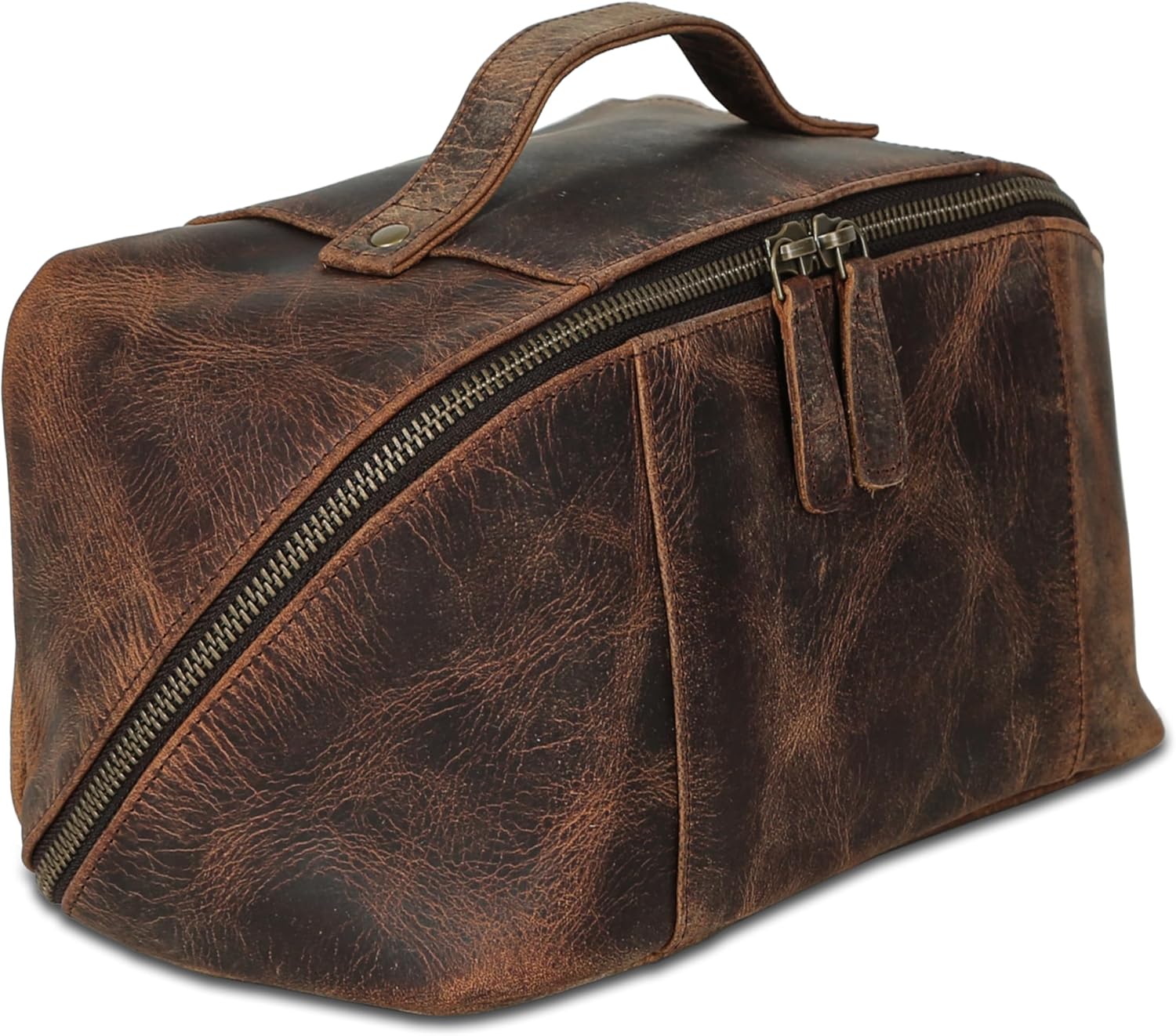 KomalC Luxury Leather Mens Toiletry Travel Bag for Grooming