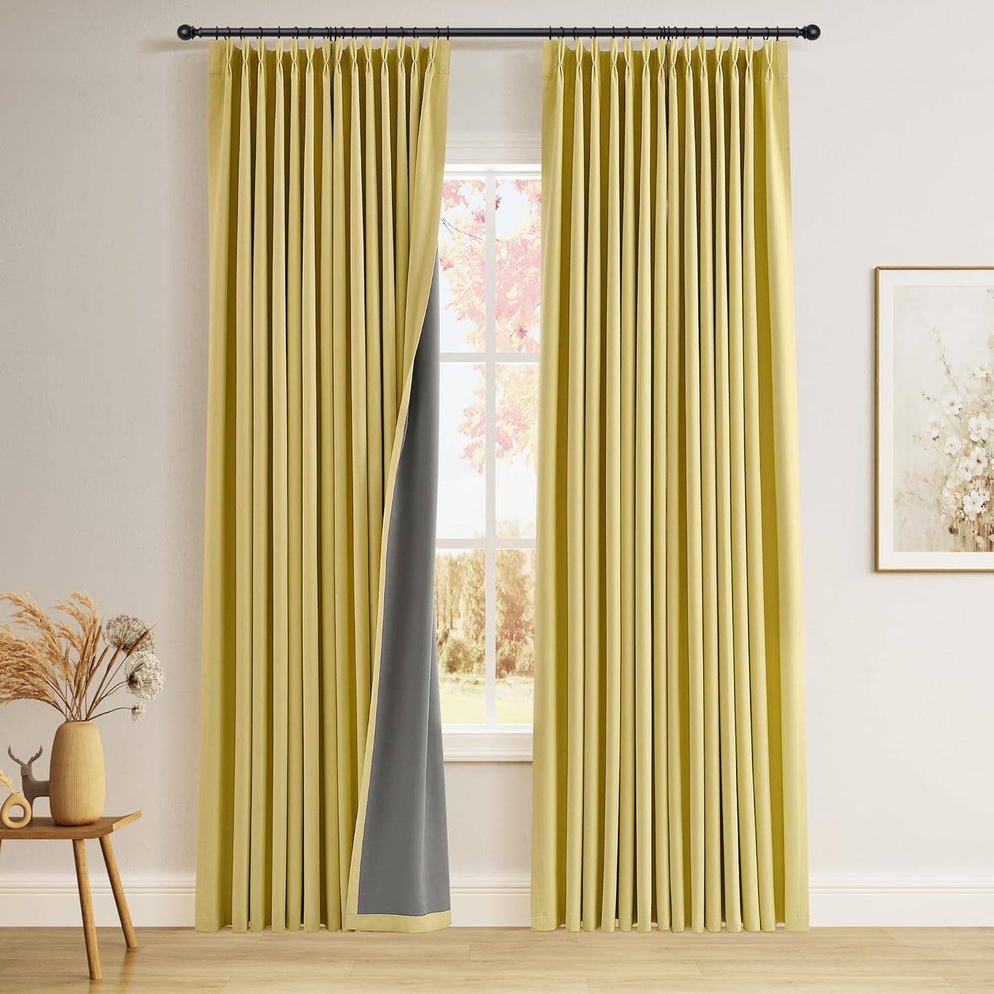 Pinch Pleated Linen Blackout Curtains for Bedroom Living Room