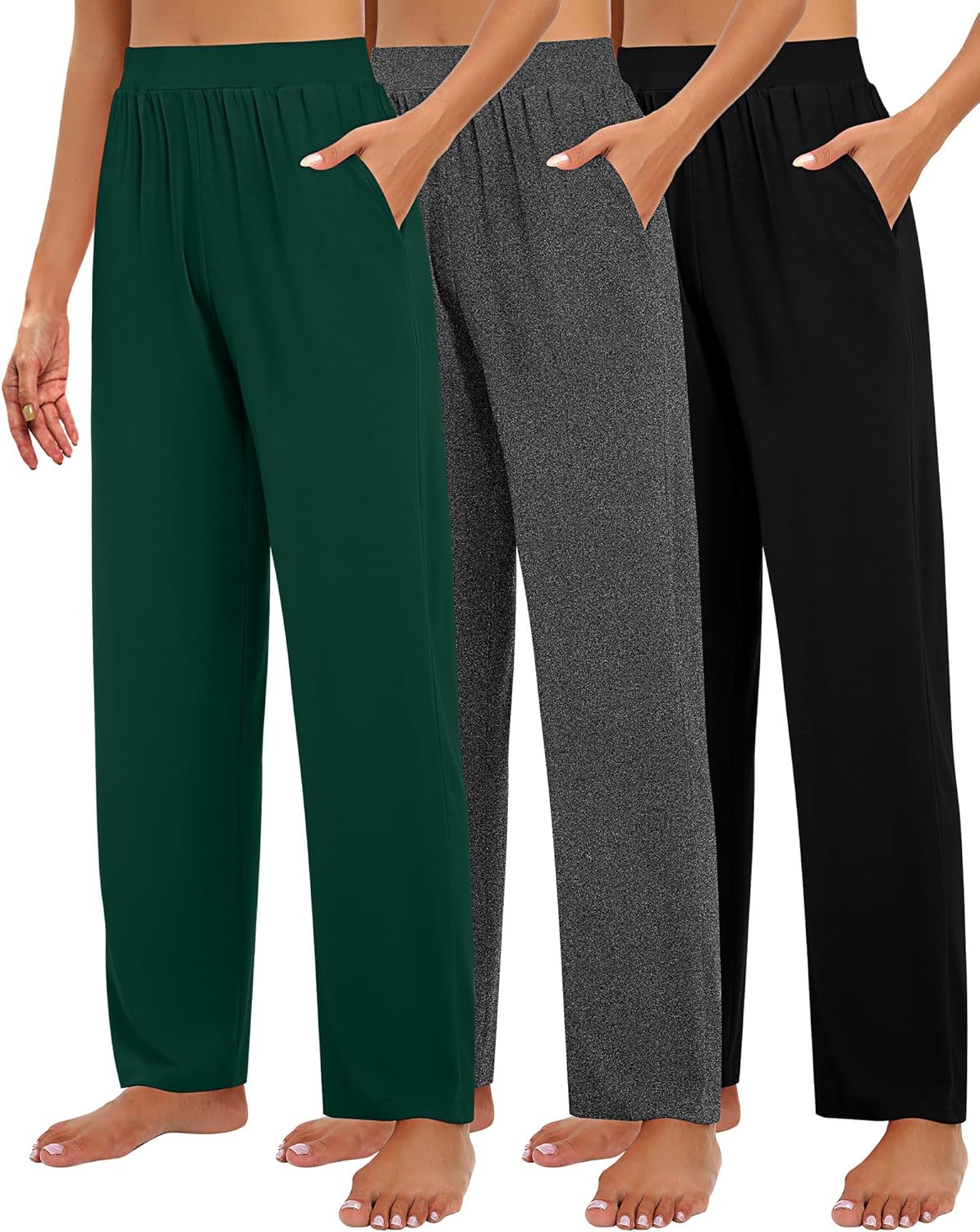 Cozy Wide Leg Lounge Pants for Women - 3 Pack Comfy Slacks