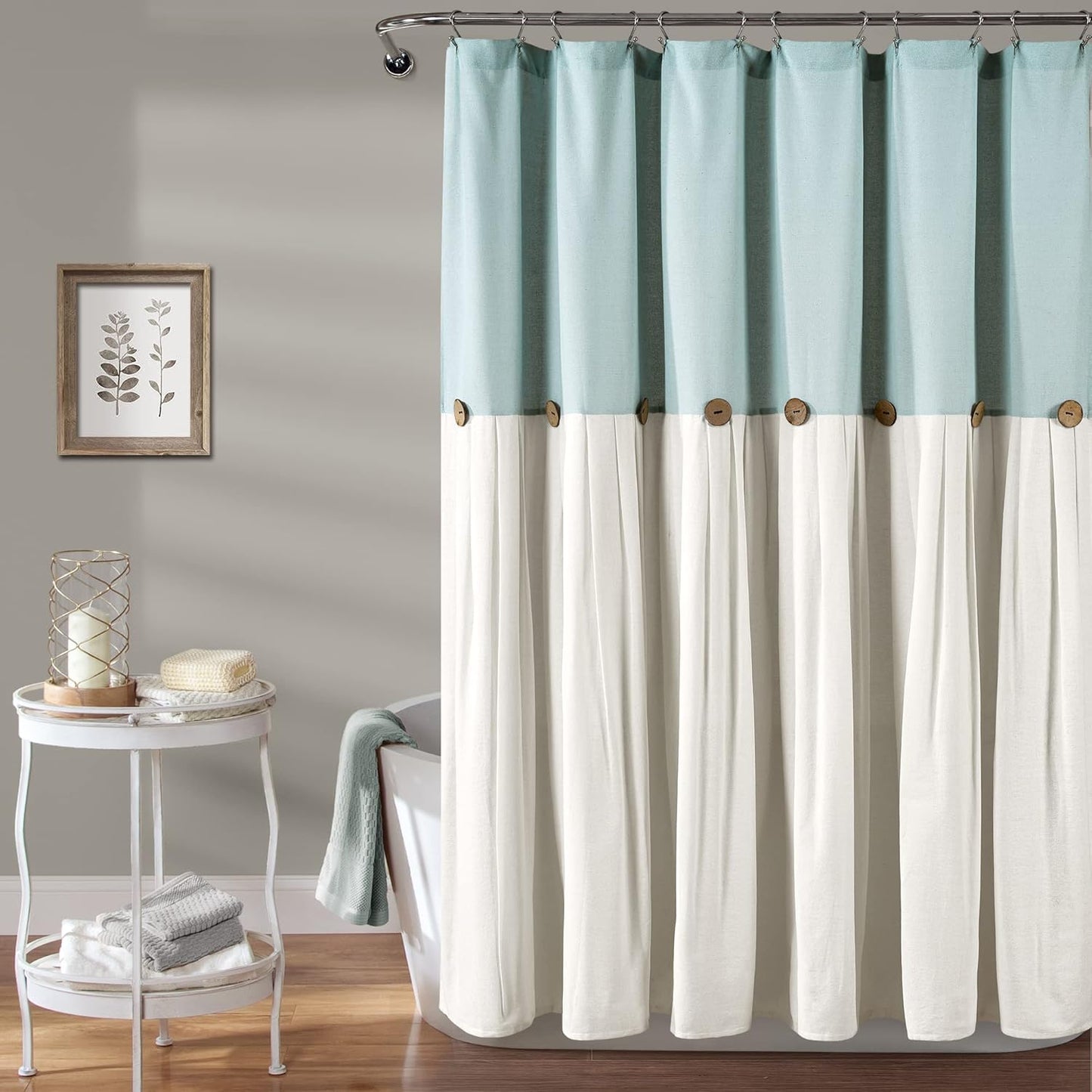 Lush Decor Linen Button Shower Curtain - Chic Blue/Off-White Design