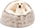 Calming Dog Beds & Cat Cave Bed with Hooded Cover - Plush Covered