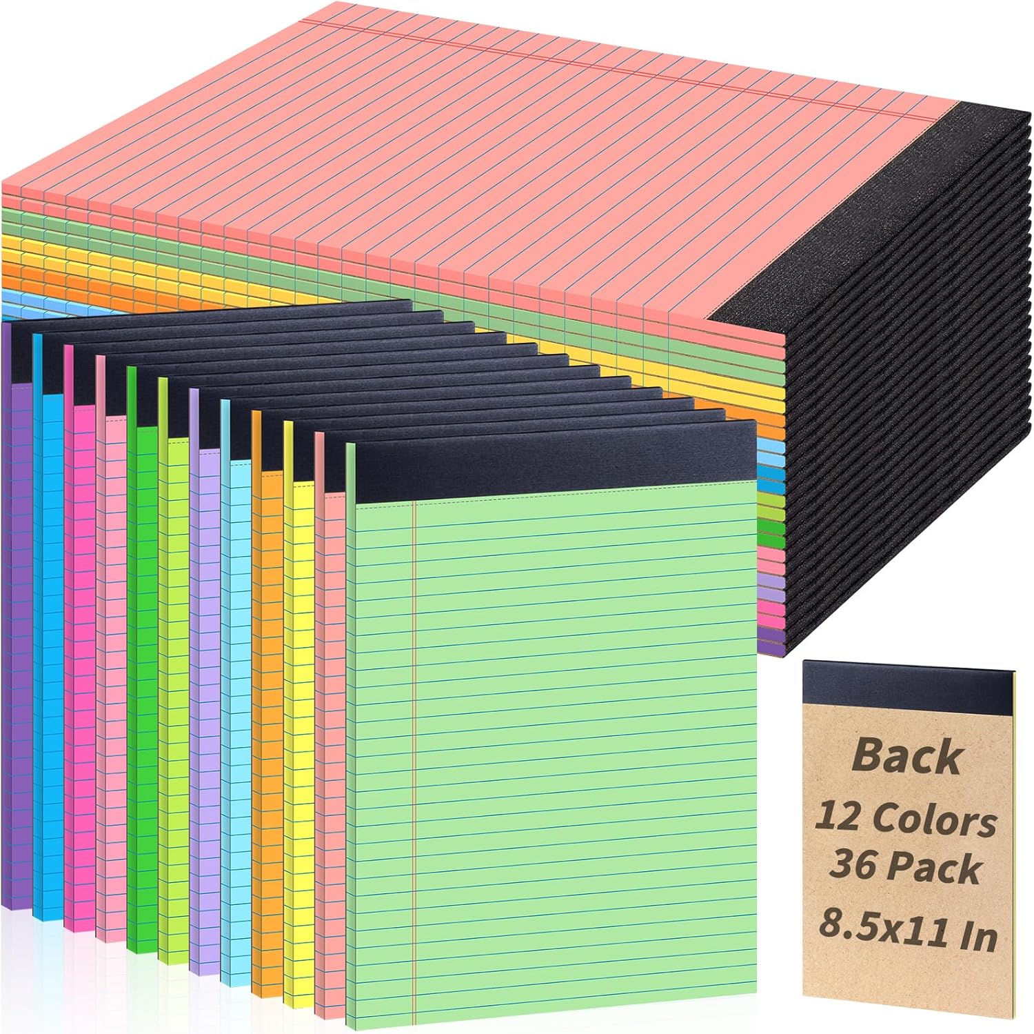 36 Pack Colored Legal Pads 8.5 x 11 for School & Office Use