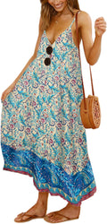 Women's Floral V Neck Maxi Dress - Flowy Boho Summer Sundress
