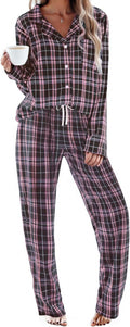 Ekouaer Pajamas Set for Womens Cotton Plaid PJs - Cozy Two Piece