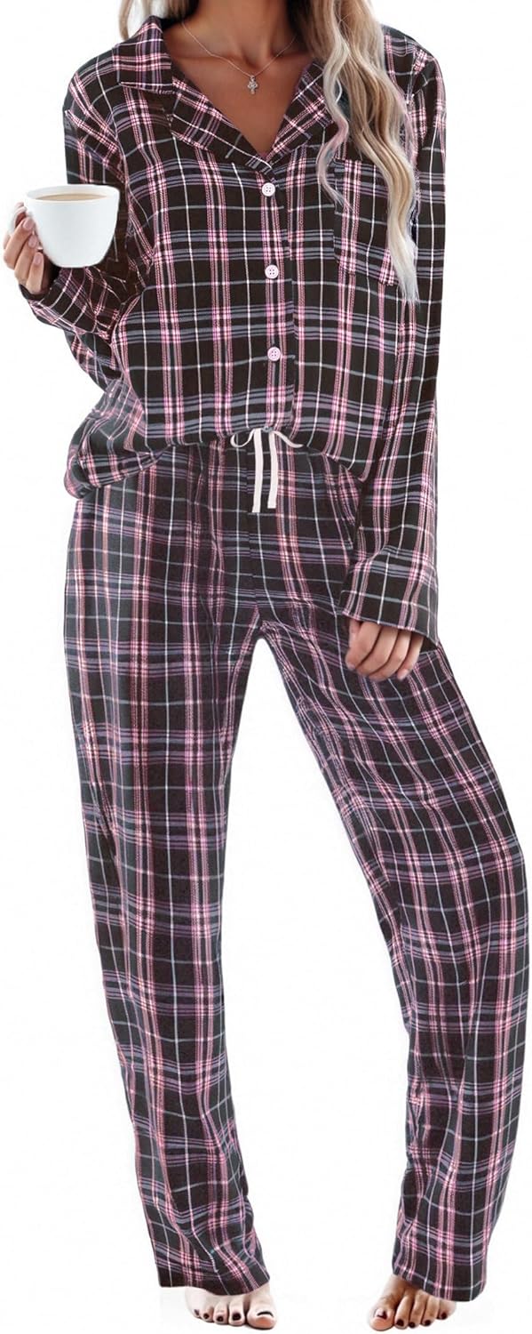 Ekouaer Pajamas Set for Women: Cozy Cotton Plaid PJs