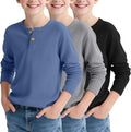 3 Pack Boys Henley Long Sleeve Waffle Thermal Shirts - Cozy Schoolwear
