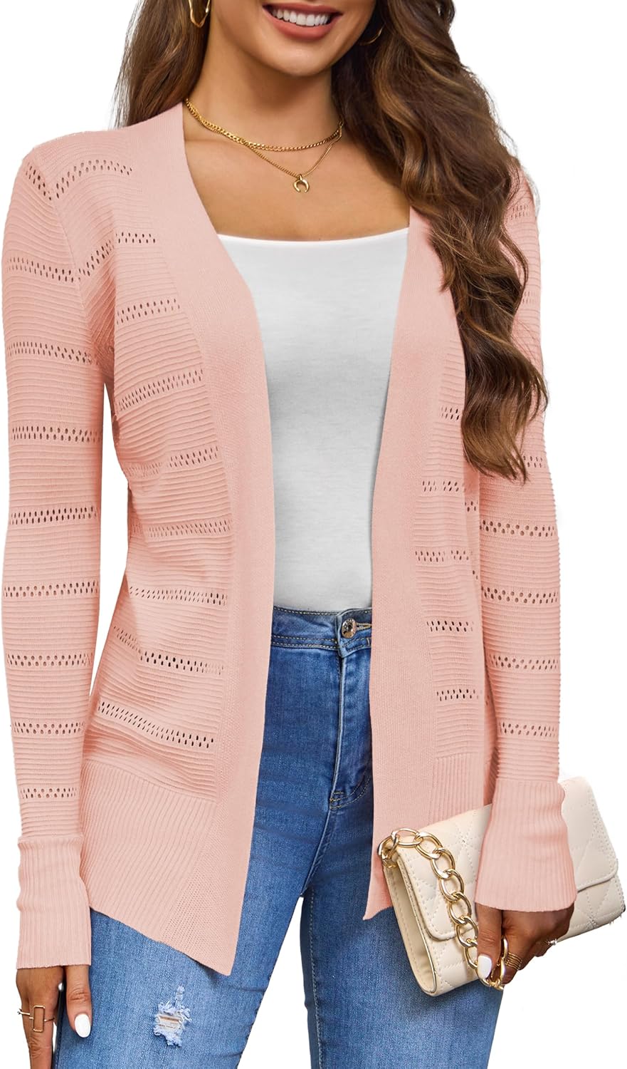 VOIANLIMO Women's Open Front Casual Long Sleeve Cardigan