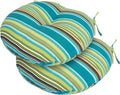 Tufted Round Bistro Chair Cushions 15 inch Set of 2 Green Stripe